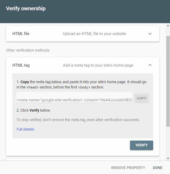 ثبت دامنه سایت در گوگل سرچ کنسول از طریق HTML تگ